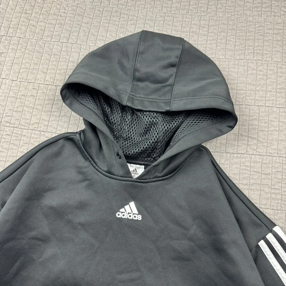 Adidas Kids Youth Boys Medium 12-14 Black 3-Stripe Pullover Hoodie Sweatshirt